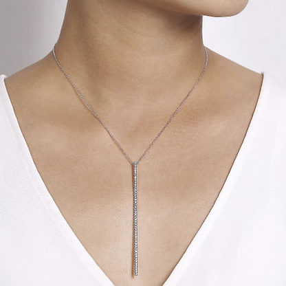 Gabriel & Co | 14K White Gold Long Diamond Bar Pendant Necklace