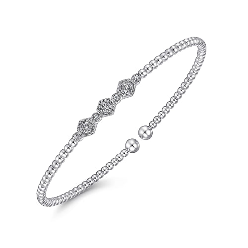 Gabriel & Co | 14K White Gold Bujukan Bead and Hexagon Cluster Diamond Bangle