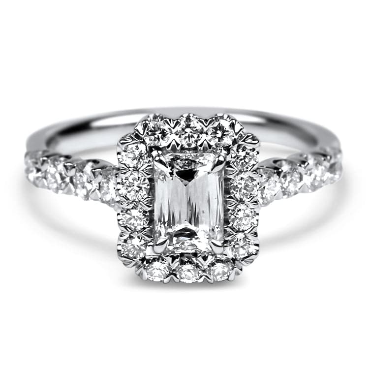 Christopher Designs 14K White Gold Crisscut Emerald Cut .69ct Halo Engagement Ring