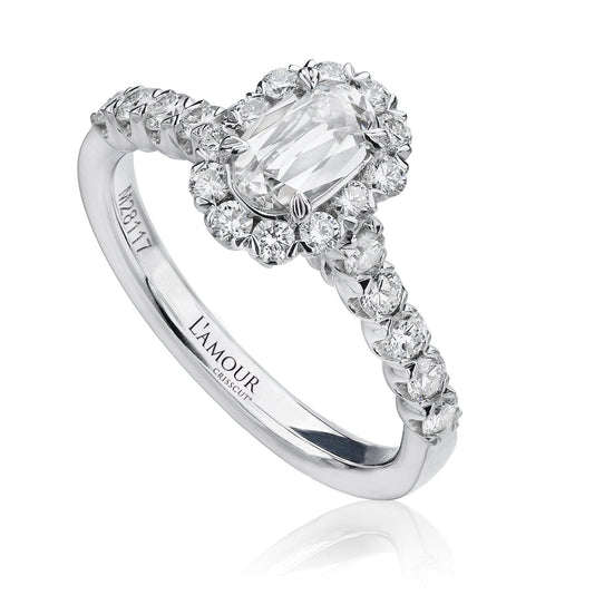 Christopher Designs 18K White Gold L'Amour Crisscut Oval .51ct Halo Engagement Ring