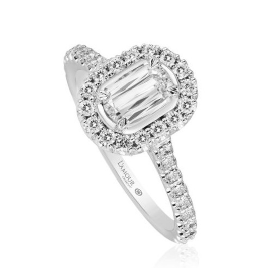 Christopher Designs 14K White Gold Crisscut L'Amour Oval .70ct Diamond Halo Engagement Ring with Diamond Band