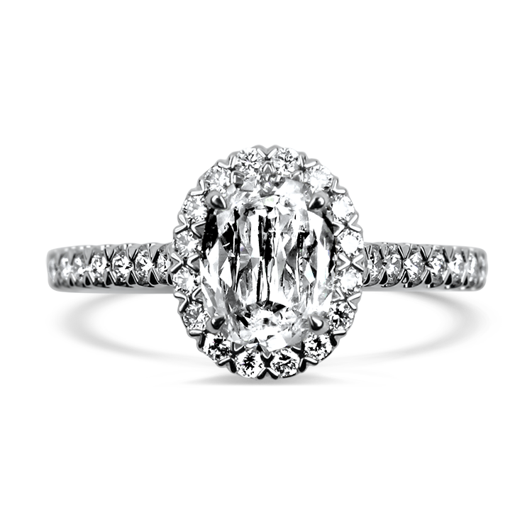 Christopher Designs 14k White Gold L'Amour Crisscut Oval 0.81ct Diamond Engagement Ring With Halo