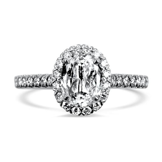 Christopher Designs 14k White Gold L'Amour Crisscut Oval 0.81ct Diamond Engagement Ring With Halo