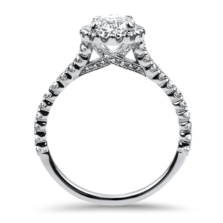 Christopher Designs 14k White Gold L'Amour Crisscut Oval 0.81ct Diamond Engagement Ring With Halo