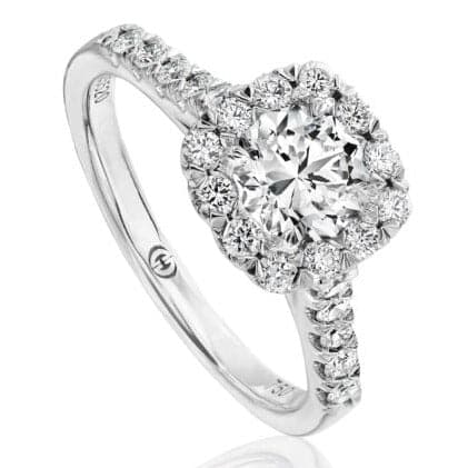 Christopher Designs 18K White Gold Crisscut Round .74ct Halo Engagement Ring