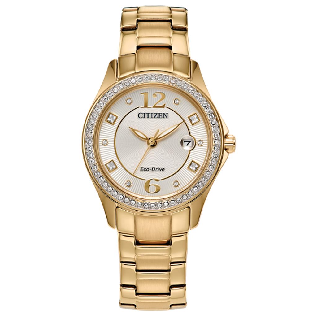 Citizen Ladies Gold Tone Crystal Bezel Eco Drive Watch FE1147-79P