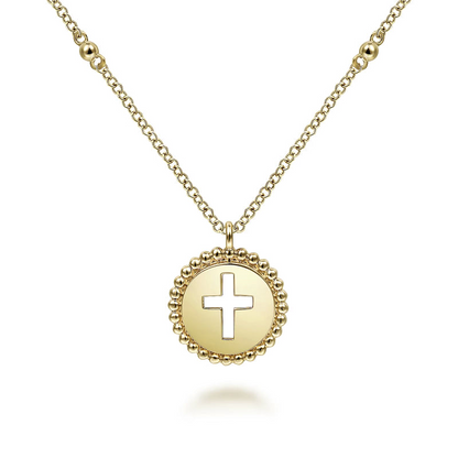 Gabriel & Co | 14K Yellow Gold Bujukan Cross Pendant Necklace