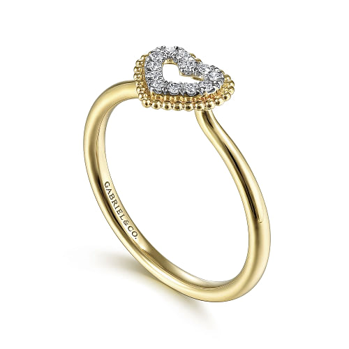 Gabriel & Co | 14K Yellow Gold Diamond Pave Open Heart Ring