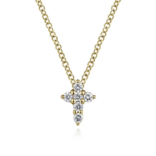 Gabriel & Co | 14K Yellow Gold Diamond Cross Pendant Necklace