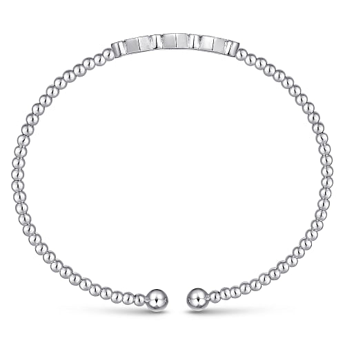 Gabriel & Co | 14K White Gold Bujukan Bead Cuff Bracelet with Cluster Diamond Hexagon Stations