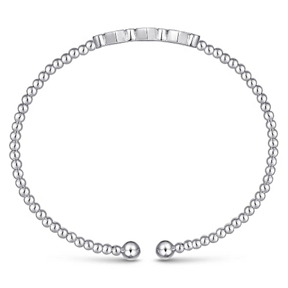 Gabriel & Co | 14K White Gold Bujukan Bead Cuff Bracelet with Cluster Diamond Hexagon Stations