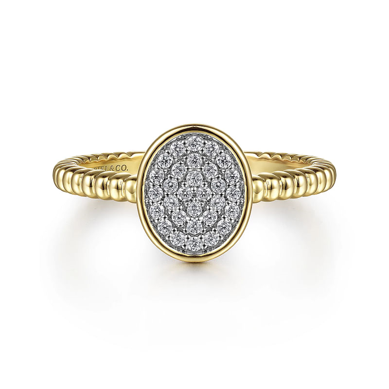 Gabriel & Co | 14K Yellow Gold Diamond Pave Oval Signet Ring