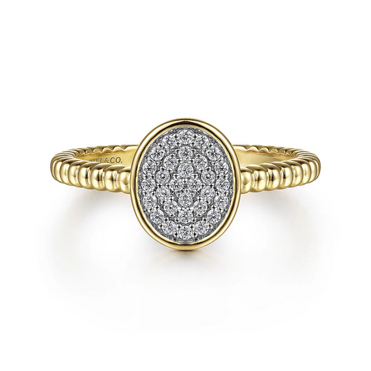 Gabriel & Co | 14K Yellow Gold Diamond Pave Oval Signet Ring