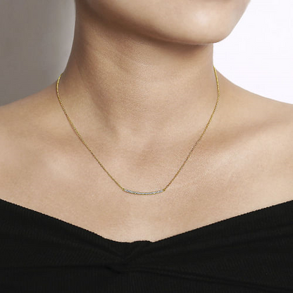 Gabriel & Co | 14K Yellow Gold Diamond Pave Curved Bar Necklace