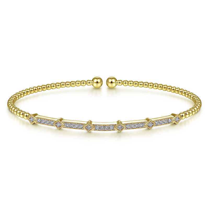 Gabriel & Co | 14K Yellow Gold Bujukan Cuff Bracelet with Diamonds