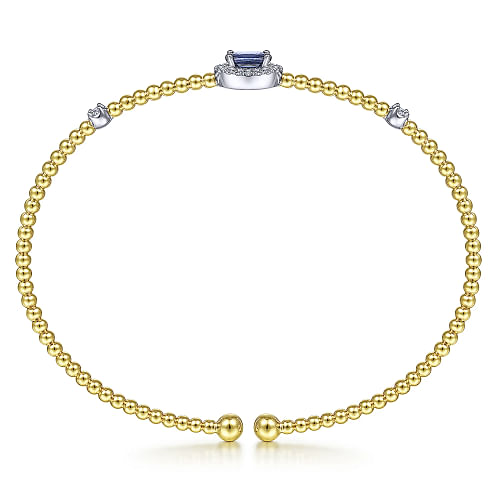 Gabriel & Co | 14K White-Yellow Gold Bujukan Sapphire and Diamond Halo Bangle