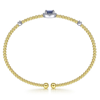 Gabriel & Co | 14K White-Yellow Gold Bujukan Sapphire and Diamond Halo Bangle