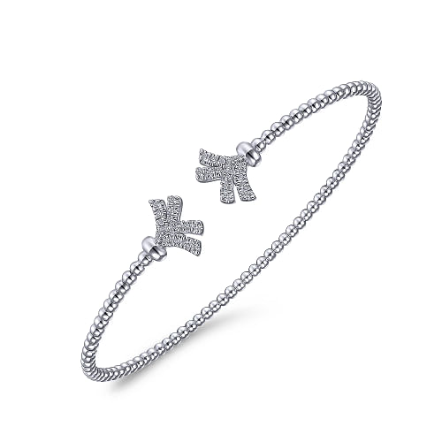 Gabriel & Co | 14K White Gold Bujukan Split Cuff Bracelet with Diamond Pave Fan Caps