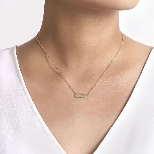 Gabriel & Co | 14K Yellow Gold Rectangular ID Pendant Necklace with Twisted Rope Frame