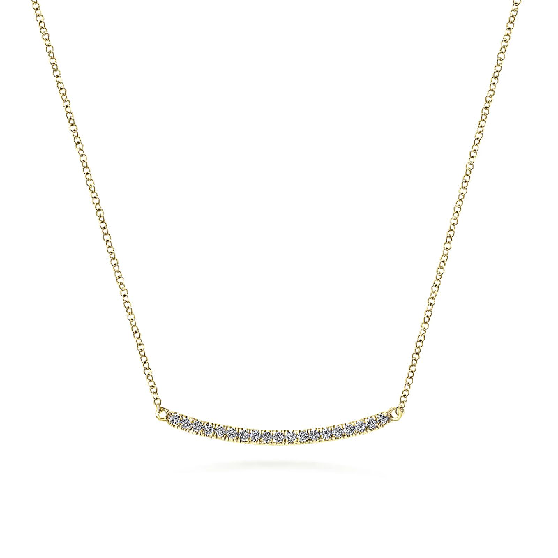 Gabriel & Co | 14K Yellow Gold Diamond Pave Curved Bar Necklace