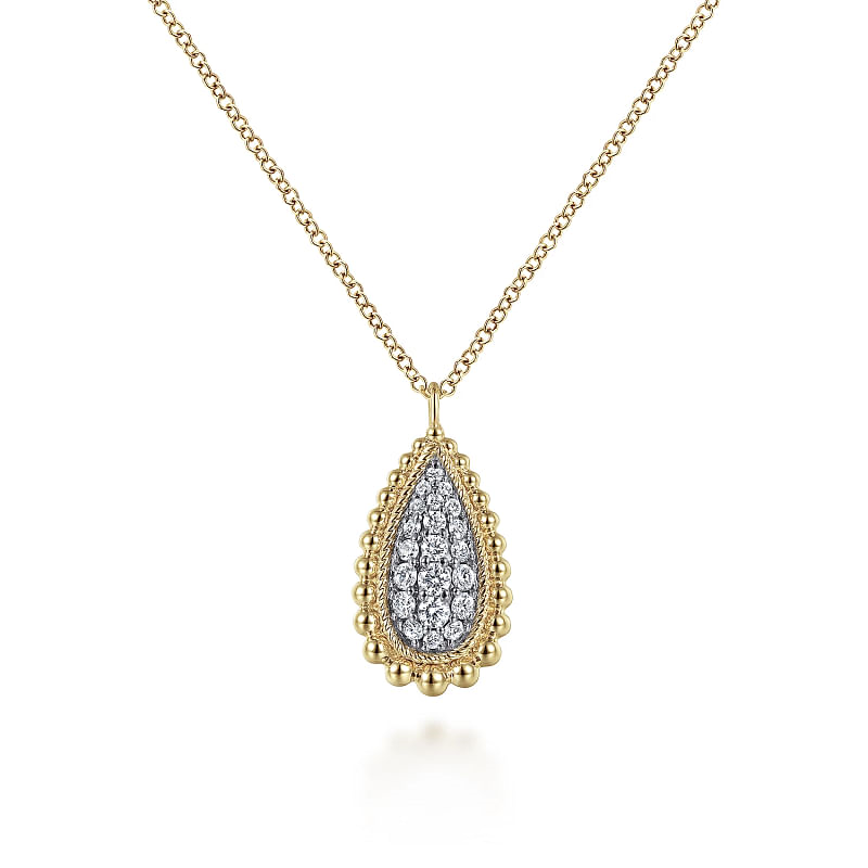 Gabriel & Co | 14K Yellow Gold Bujukan Pave Diamond Teardrop Pendant Necklace