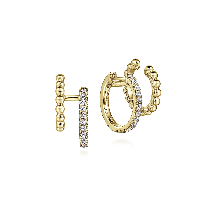 Gabriel & Co | 14K Yellow Gold Diamond Huggie And Bujukan Cuff Earrings