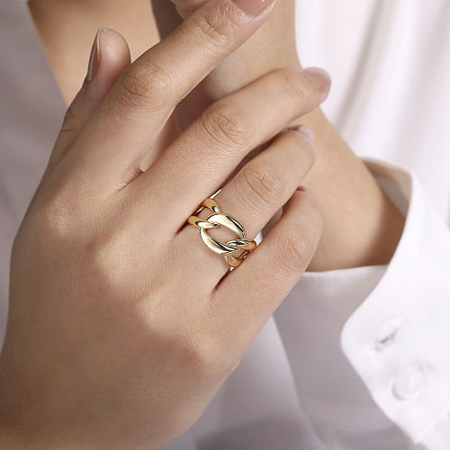 Gabriel & Co | 14K Yellow Gold Link Chain Wide Band Ring