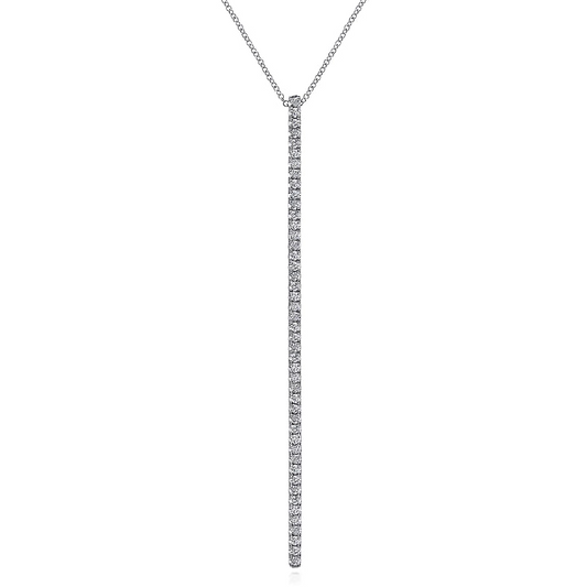 Gabriel & Co | 14K White Gold Long Diamond Bar Pendant Necklace