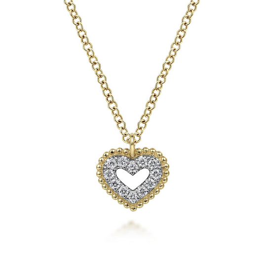 Gabriel & Co | 14K Yellow Gold Bujukan Diamond Pave Heart Pendant Necklace