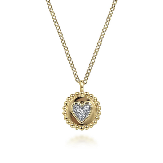 Gabriel & Co | 14K Yellow Gold Bujukan Heart Pendant Necklace with Diamonds