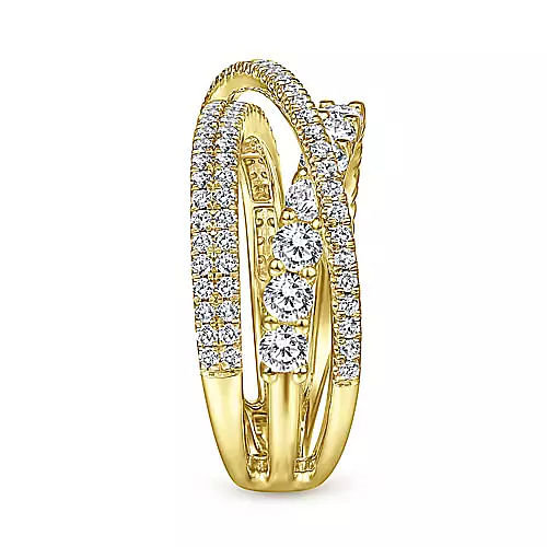 Gabriel & Co | 14K Yellow Gold Criss Crossing Layered Diamond Ring