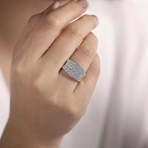 Gabriel & Co | 14K White Gold Wide Band Pave Diamond Ring