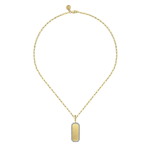 Gabriel & Co | 14K Yellow Gold Diamond Personalized Medallion Necklace with Hollow Paperclip Chain