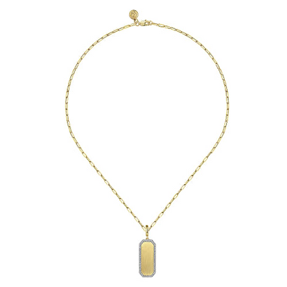 Gabriel & Co | 14K Yellow Gold Diamond Personalized Medallion Necklace with Hollow Paperclip Chain