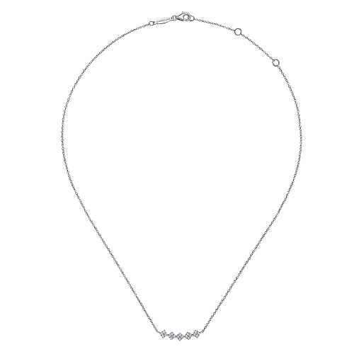 Gabriel & Co | 14K White Gold Square Station Diamond Pave Curved Bar Necklace