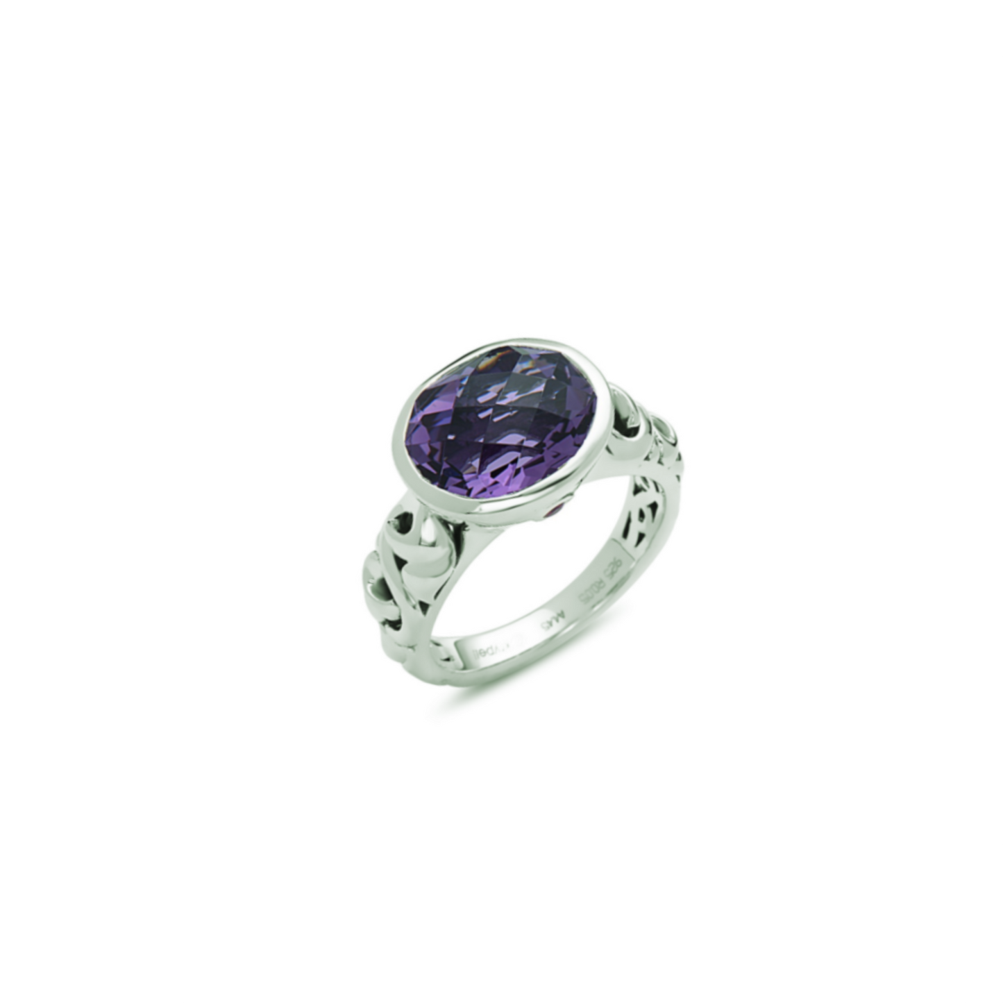 SILVER IVY OVAL GEMSTONE RING