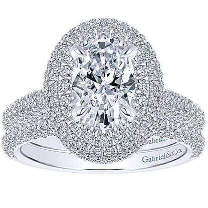 Gabriel Amavida "Lolita" Oval Double Halo Prong Set Diamond Engagement Ring