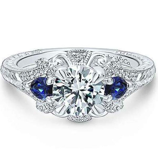 Gabriel "Chrystie" Diamond & Blue Sapphire Halo Engagement Ring