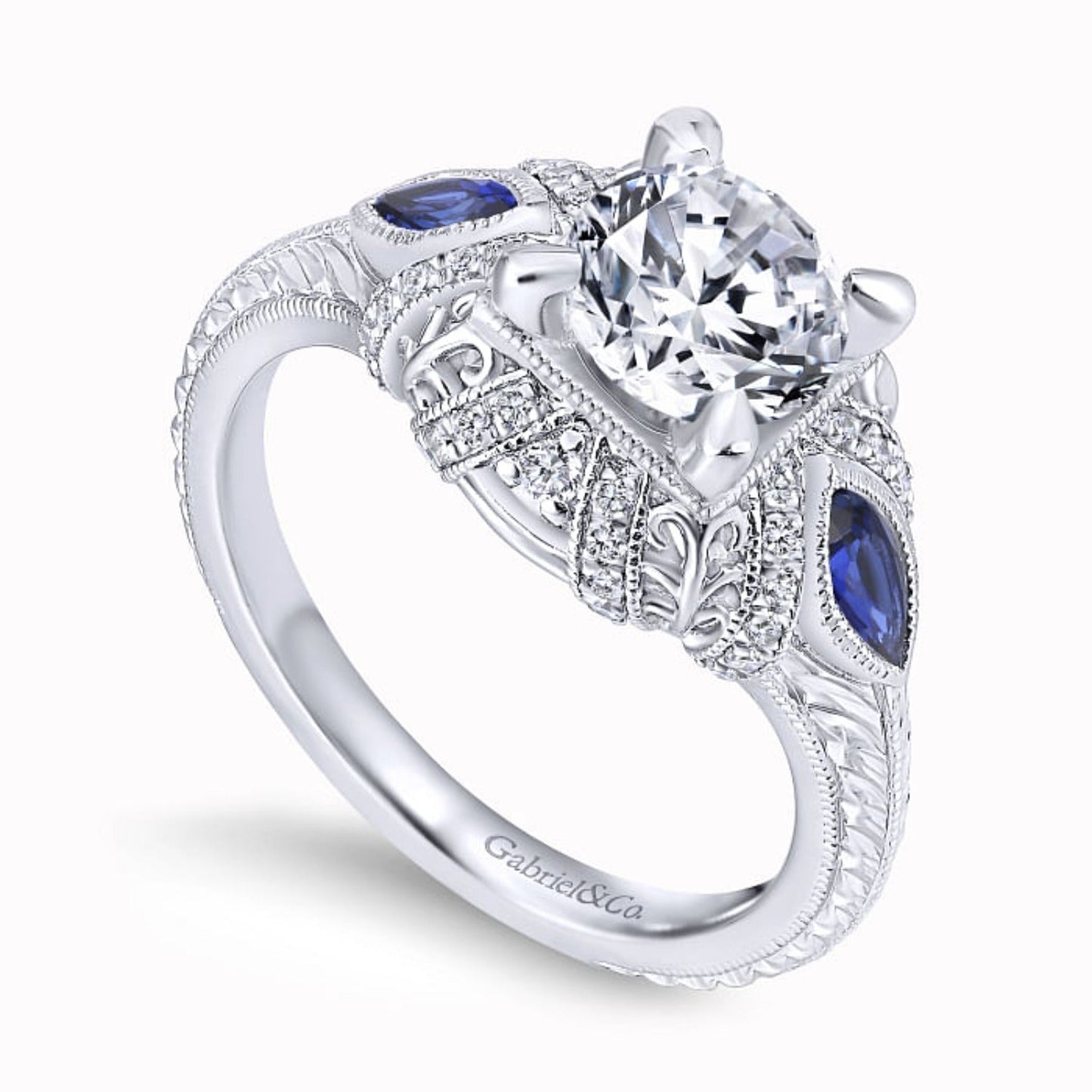 Gabriel & Co. "Lexington" Diamond & Blue Sapphire Halo Engagement Ring