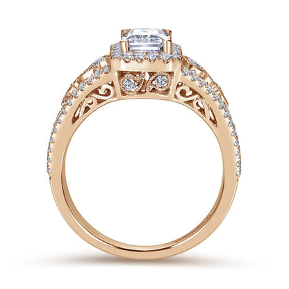 Gabriel & Co. "Marlena" Emerald Cut Halo Diamond Engagement Ring