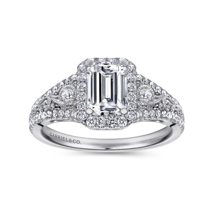 Gabriel & Co. "Marlena" Emerald Cut Halo Diamond Engagement Ring