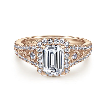 Gabriel & Co. "Marlena" Emerald Cut Halo Diamond Engagement Ring