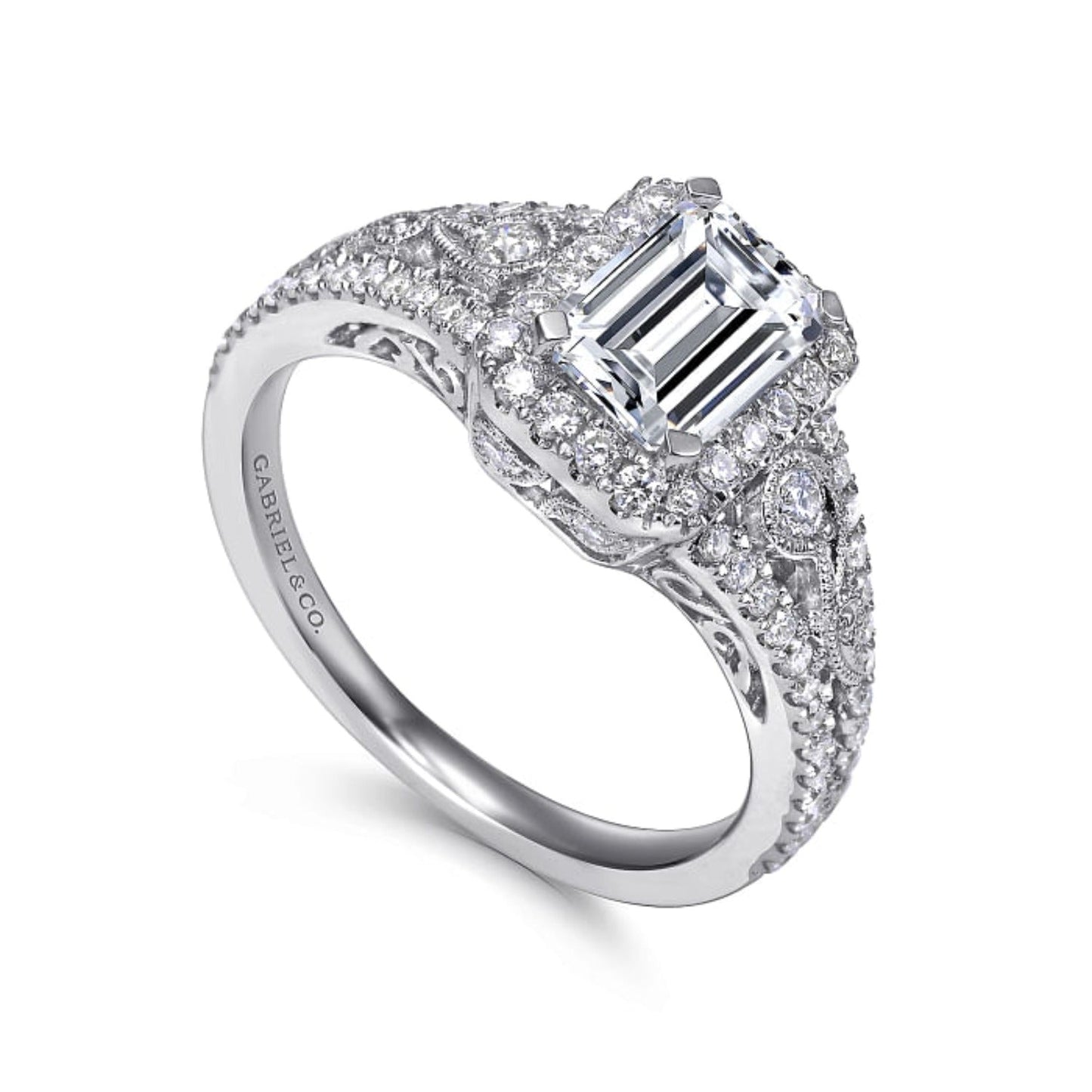 Gabriel & Co. "Marlena" Emerald Cut Halo Diamond Engagement Ring