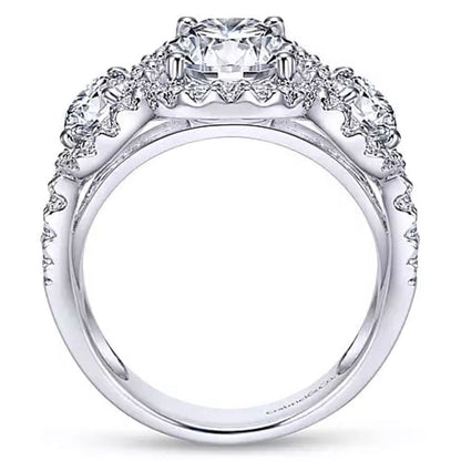 Gabriel & Co. Three Stone Halo Diamond Engagement Ring