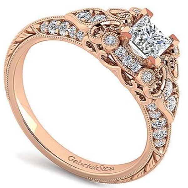 Gabriel "Halsey" Victorian Style Filigree Diamond Halo Engagement Ring