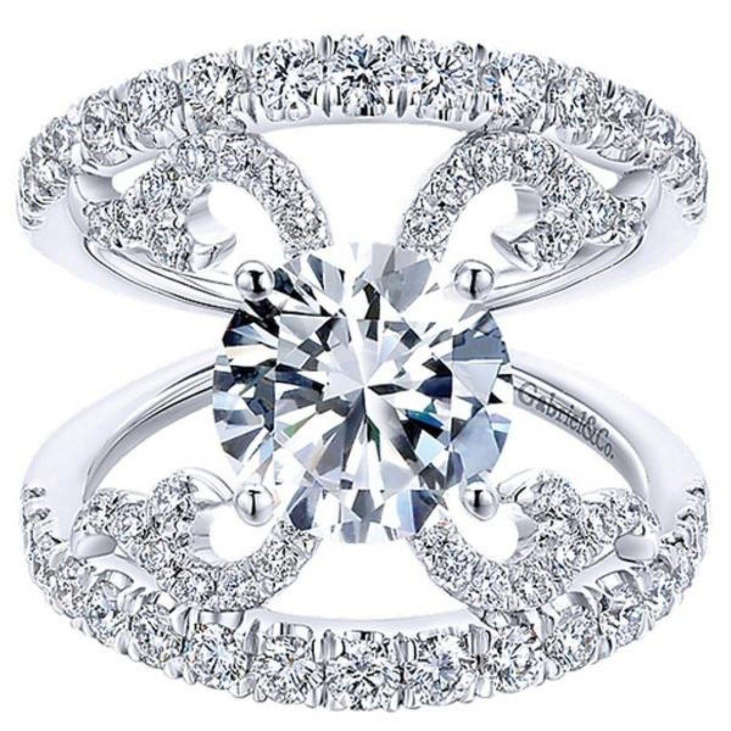 Gabriel & Co. "Riley" Split Shank Scrollwork Diamond Engagement Ring