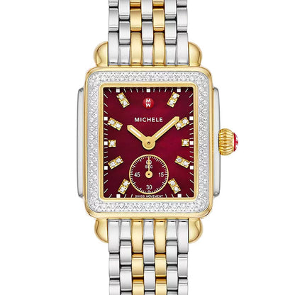 Michele Deco Mid Two-Tone 18K Gold-Plated Red Mother-of-Pearl Diamond Watch - MWW06V000130