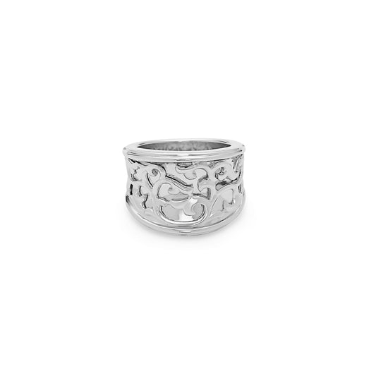 Silver Ivy Lace Concave Saddle Ring