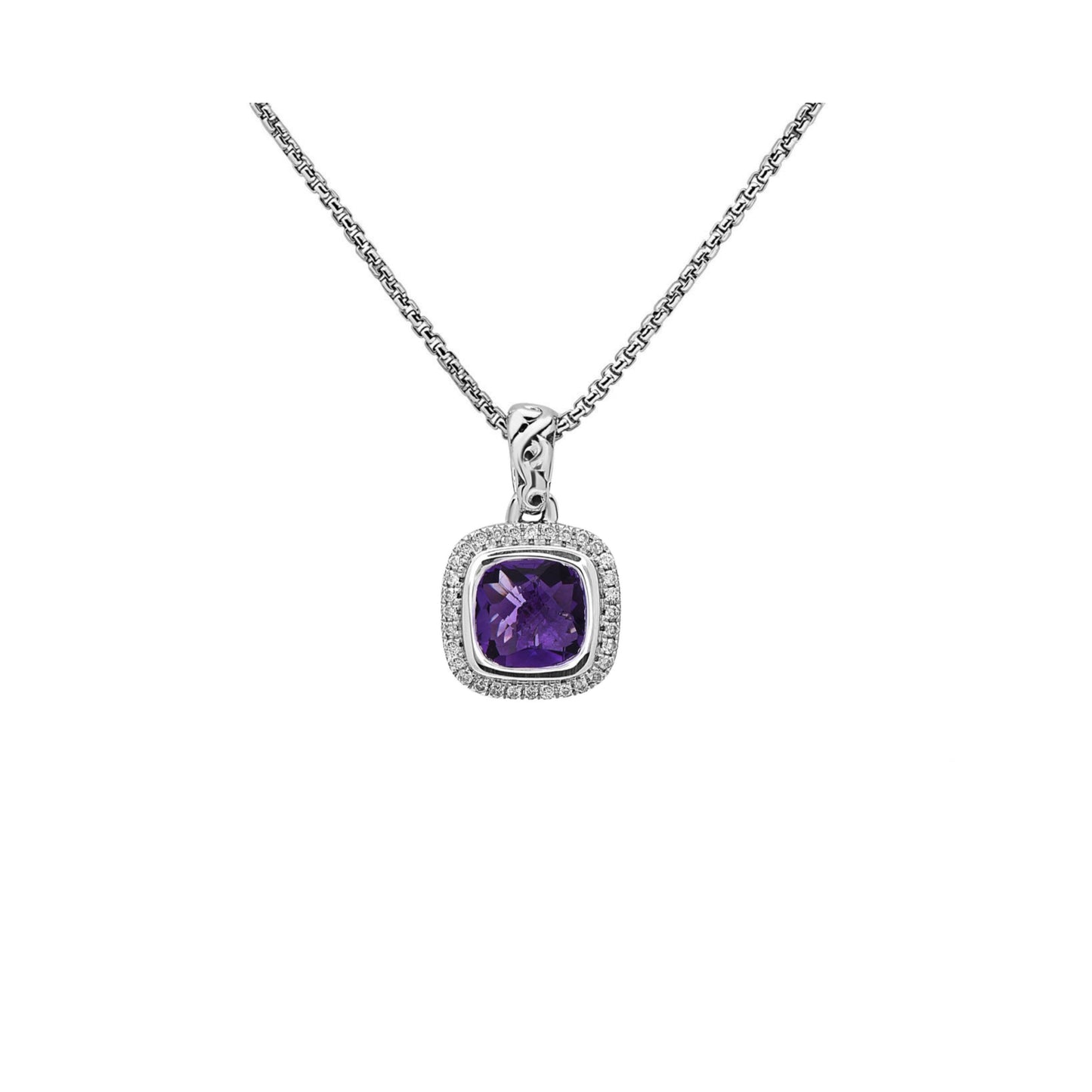 Silver Ivy Gemstone and Diamond Cushion Pendant