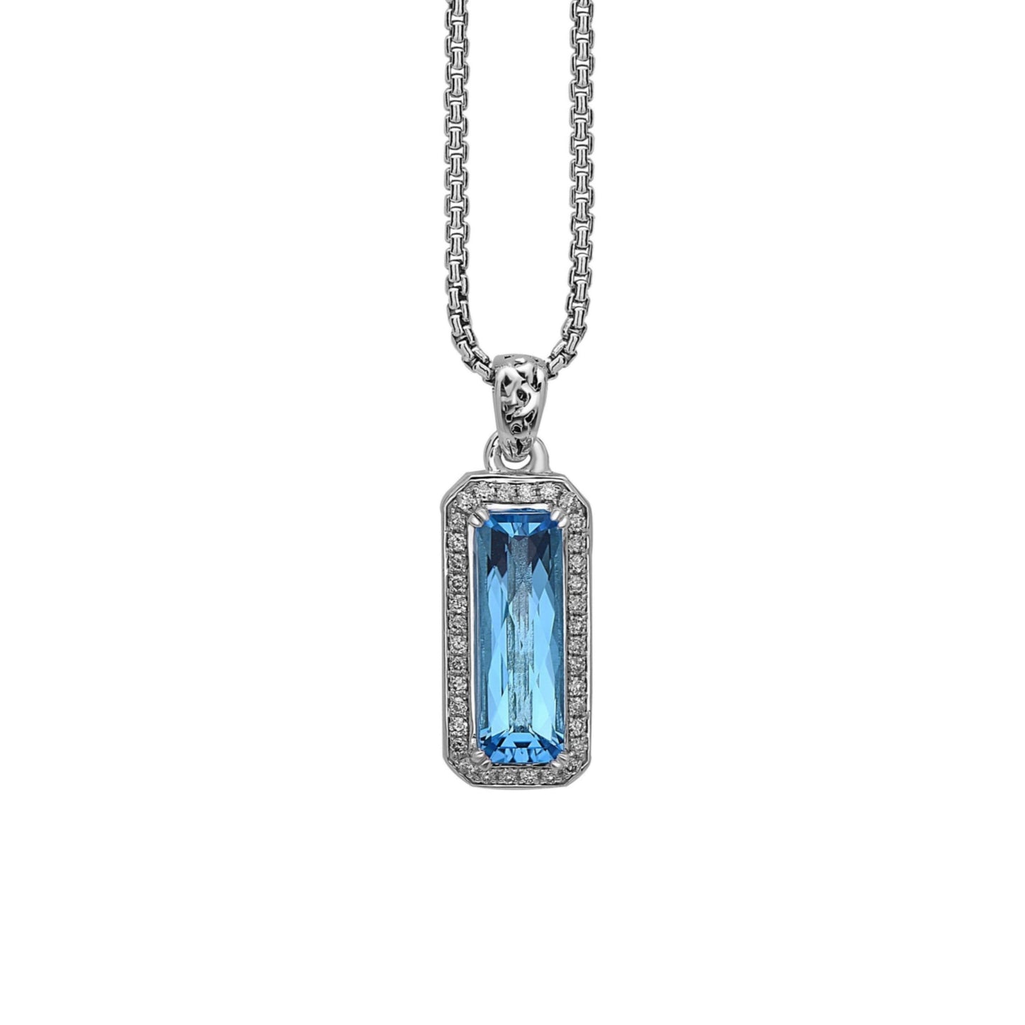 Silver Ivy Gemstone and Diamond Emerald Cut Pendant